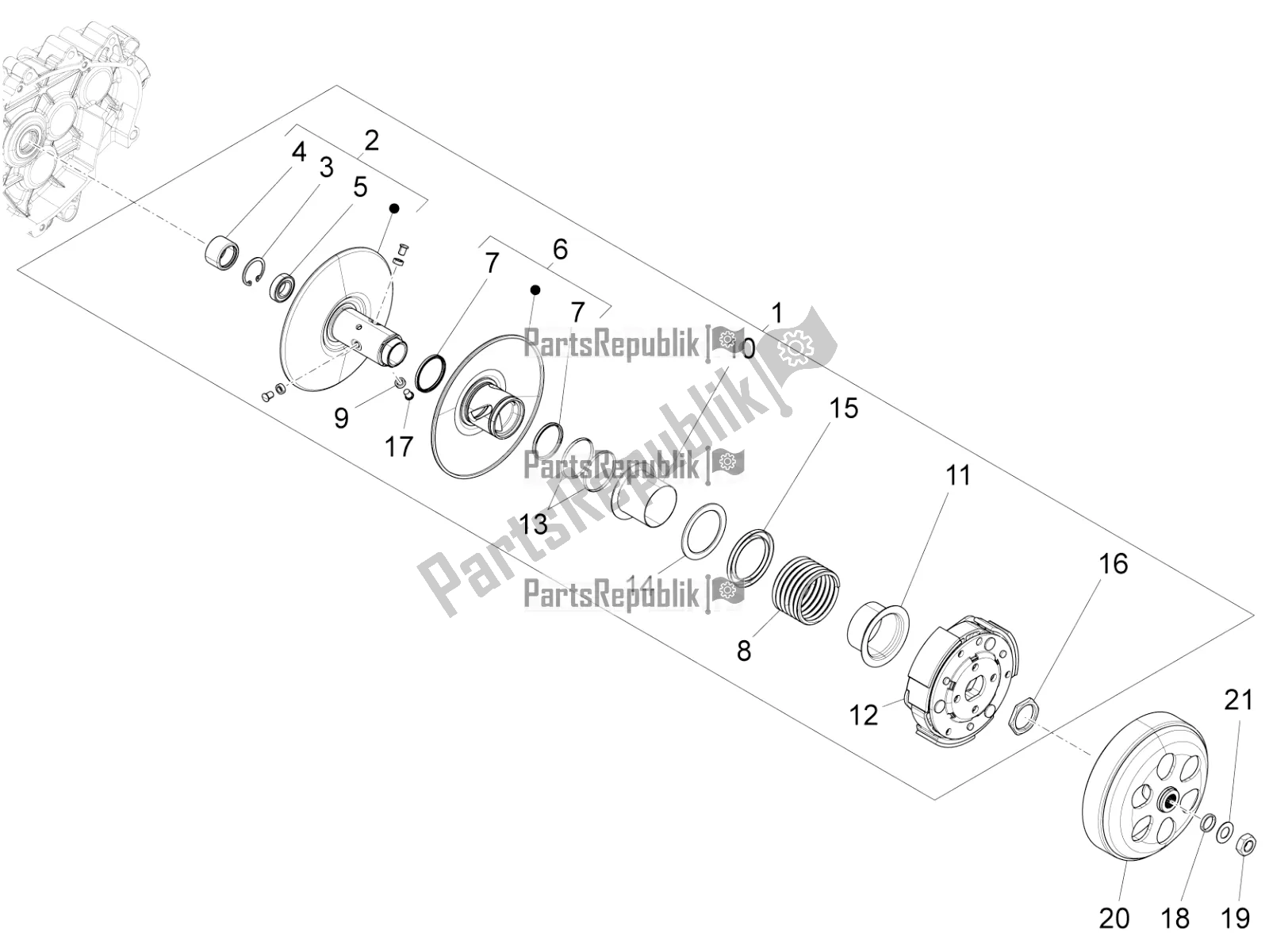 All parts for the Driven Pulley of the Vespa 946 150 ABS CD USA 2022