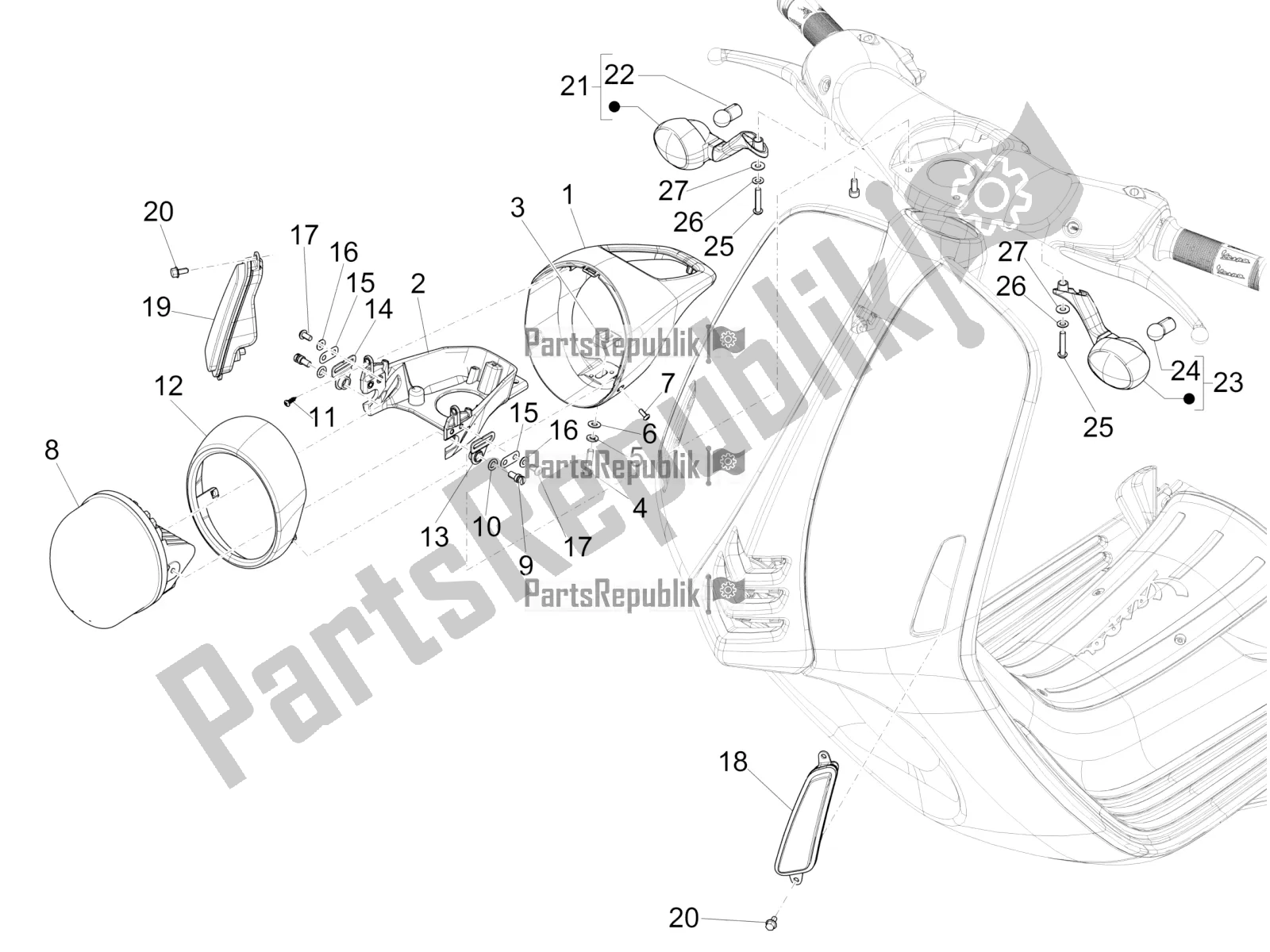 Todas las partes para Faros Delanteros - Luces Intermitentes de Vespa 946 150 ABS CD USA 2022