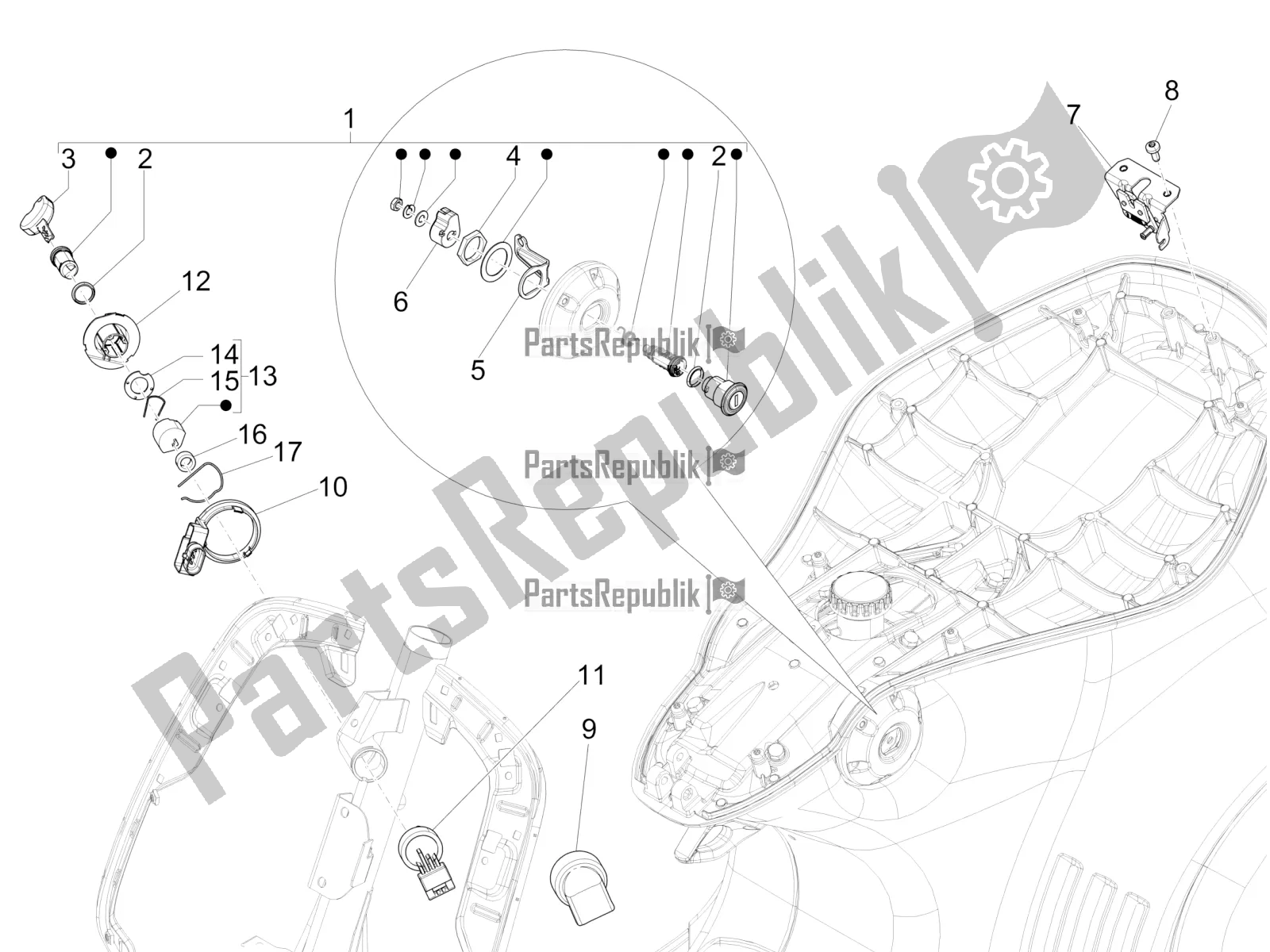 All parts for the Locks of the Vespa 946 150 ABS CD USA 2022