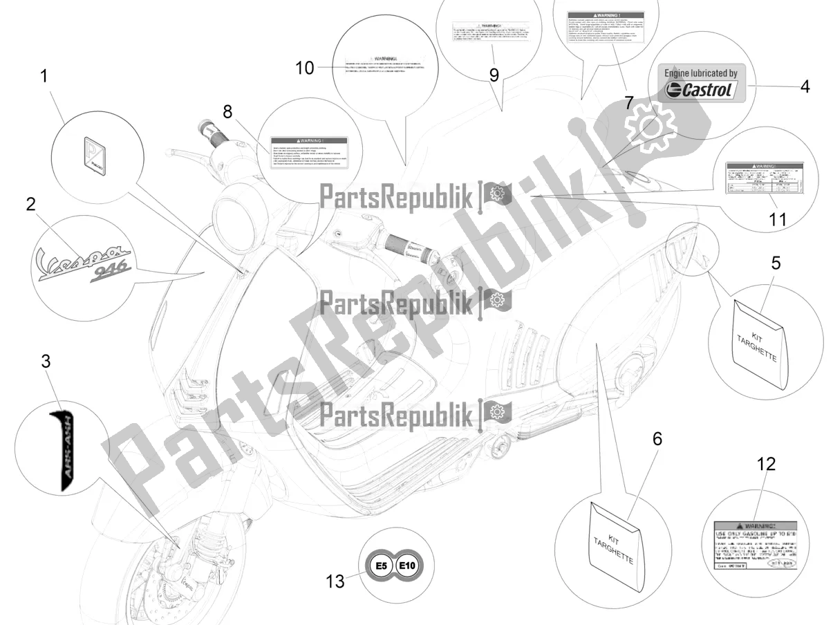 All parts for the Plates - Emblems of the Vespa 946 150 ABS CD USA 2022