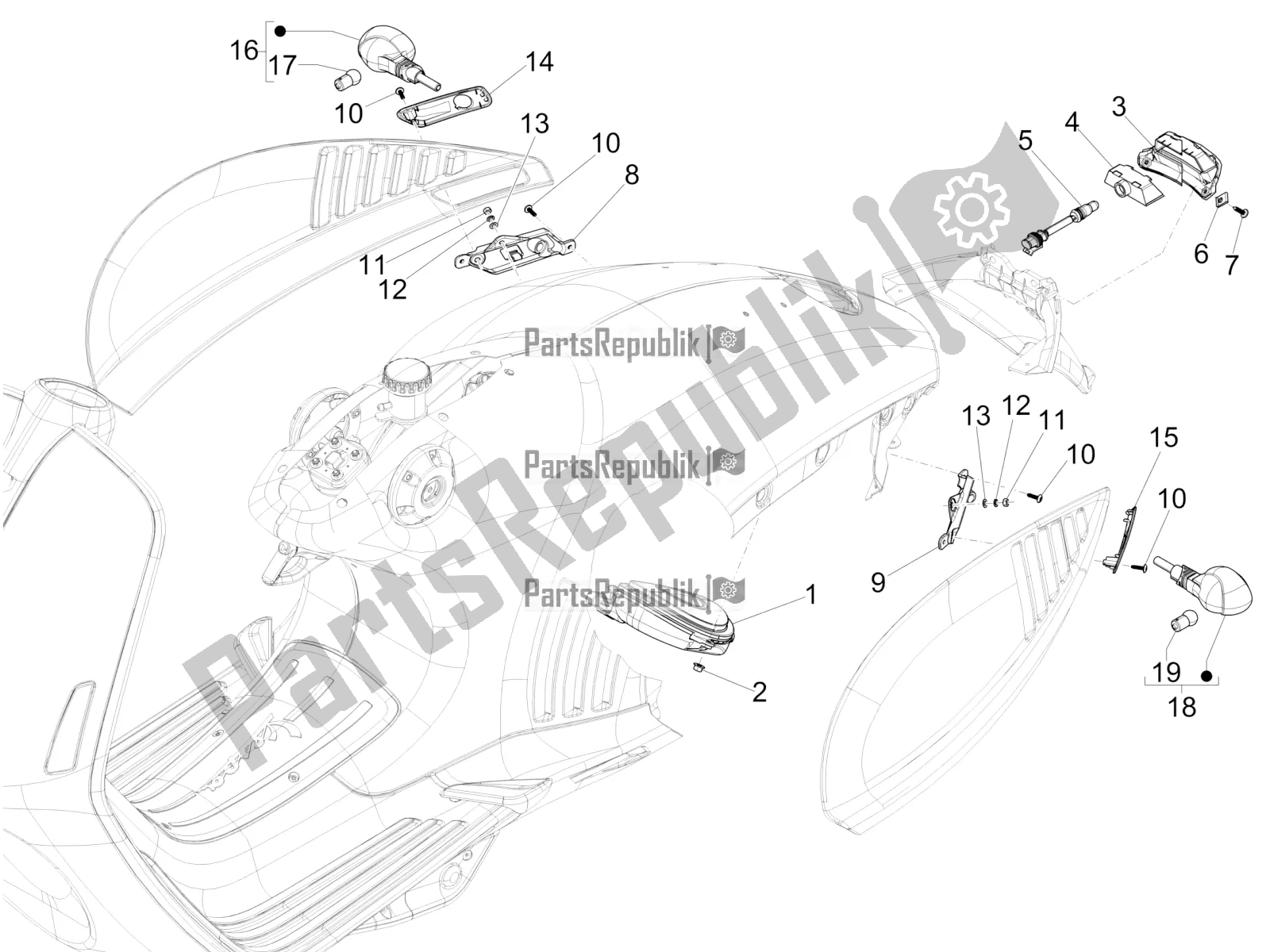 All parts for the Rear Headlamps - Turn Signal Lamps of the Vespa 946 150 ABS CD USA 2022