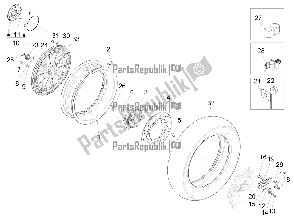 All parts for the Rear Wheel of the Vespa 946 150 ABS CD USA 2022