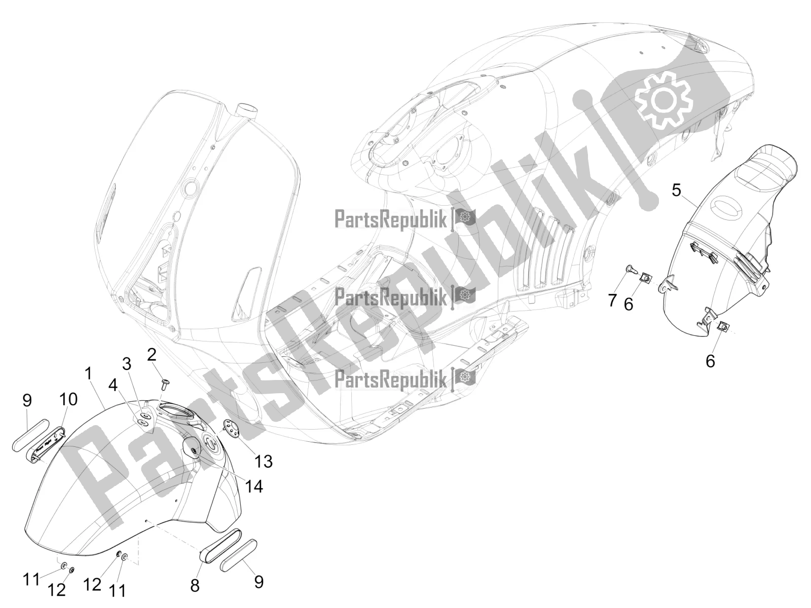 Todas las partes para Carcasa De La Rueda - Guardabarros de Vespa 946 150 ABS CD USA 2022