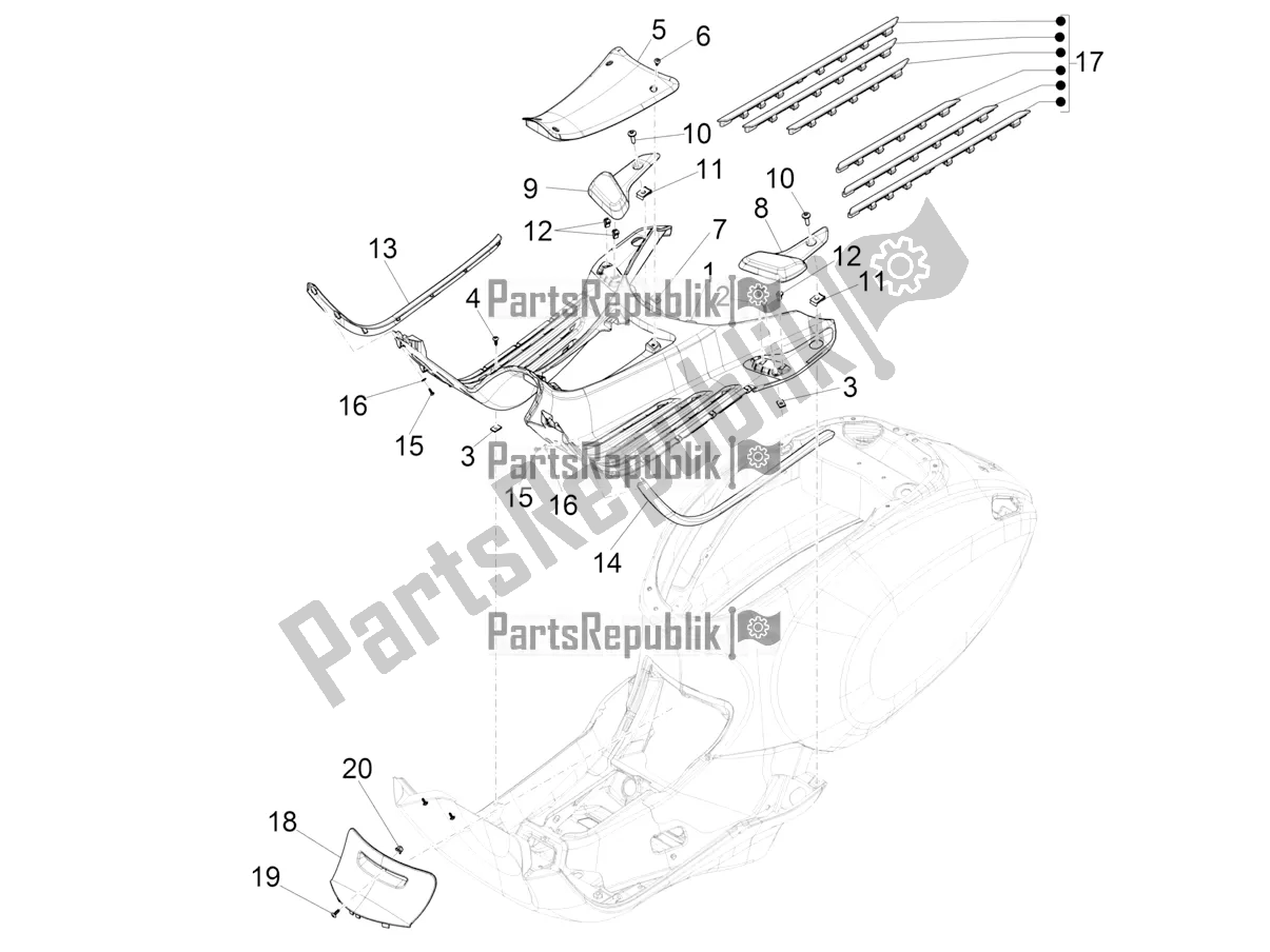 Tutte le parti per il Copertura Centrale - Poggiapiedi del Vespa Elettrica 0 2019