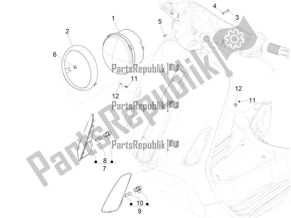 Wszystkie części do Reflektory Przednie - Kierunkowskazy Vespa Elettrica 0 2019