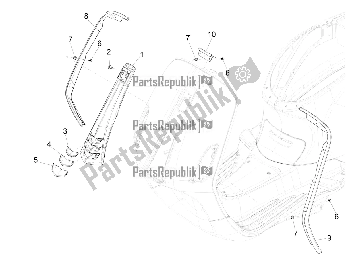 All parts for the Front Shield of the Vespa Elettrica 0 2019