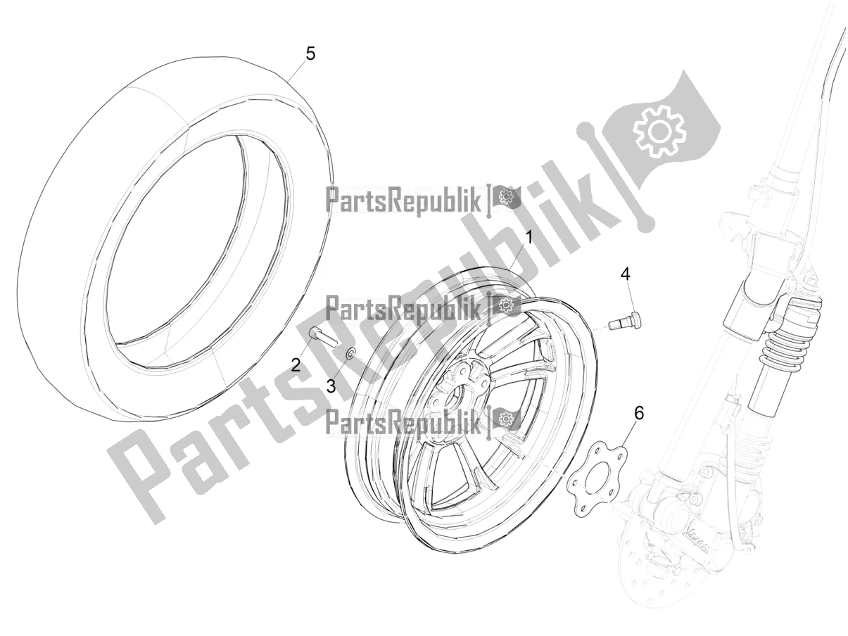 Alle onderdelen voor de Voorwiel van de Vespa Elettrica 0 2019