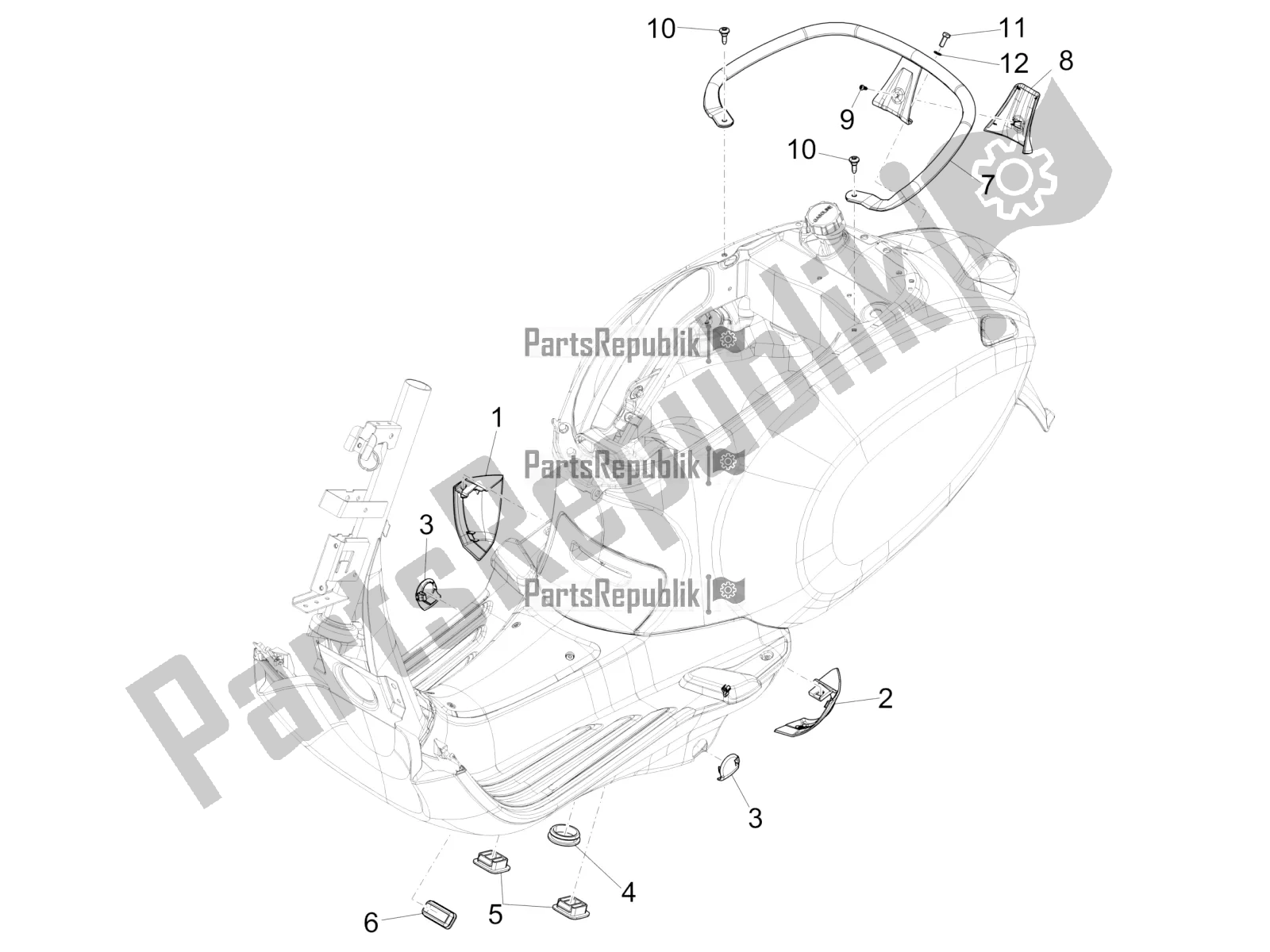 All parts for the Side Cover - Spoiler of the Vespa Elettrica 0 2019