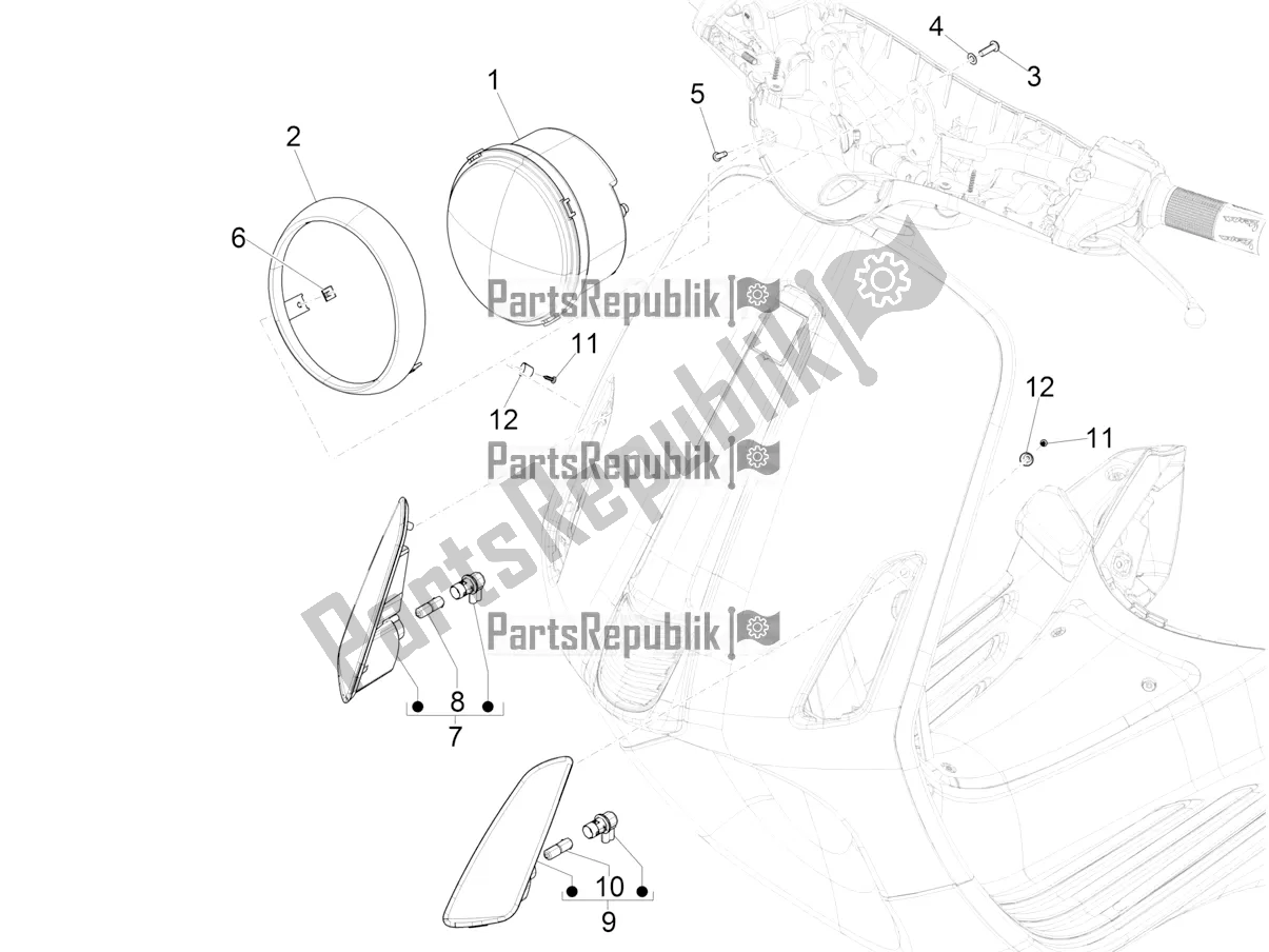 Toutes les pièces pour le Phares Avant - Clignotants du Vespa Elettrica 25 KM/H 0 2019