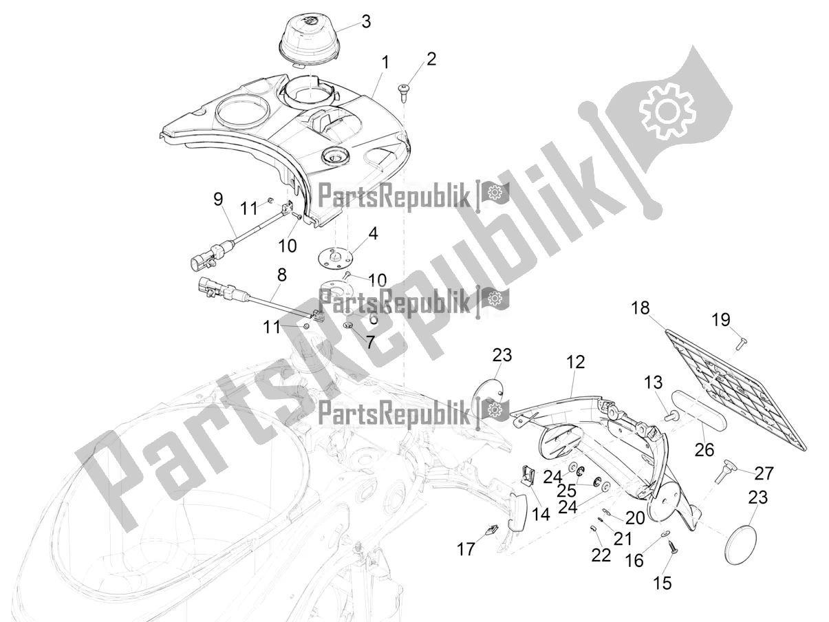 Tutte le parti per il Coperchio Posteriore - Paraspruzzi del Vespa Elettrica 25 KM/H 0 2019