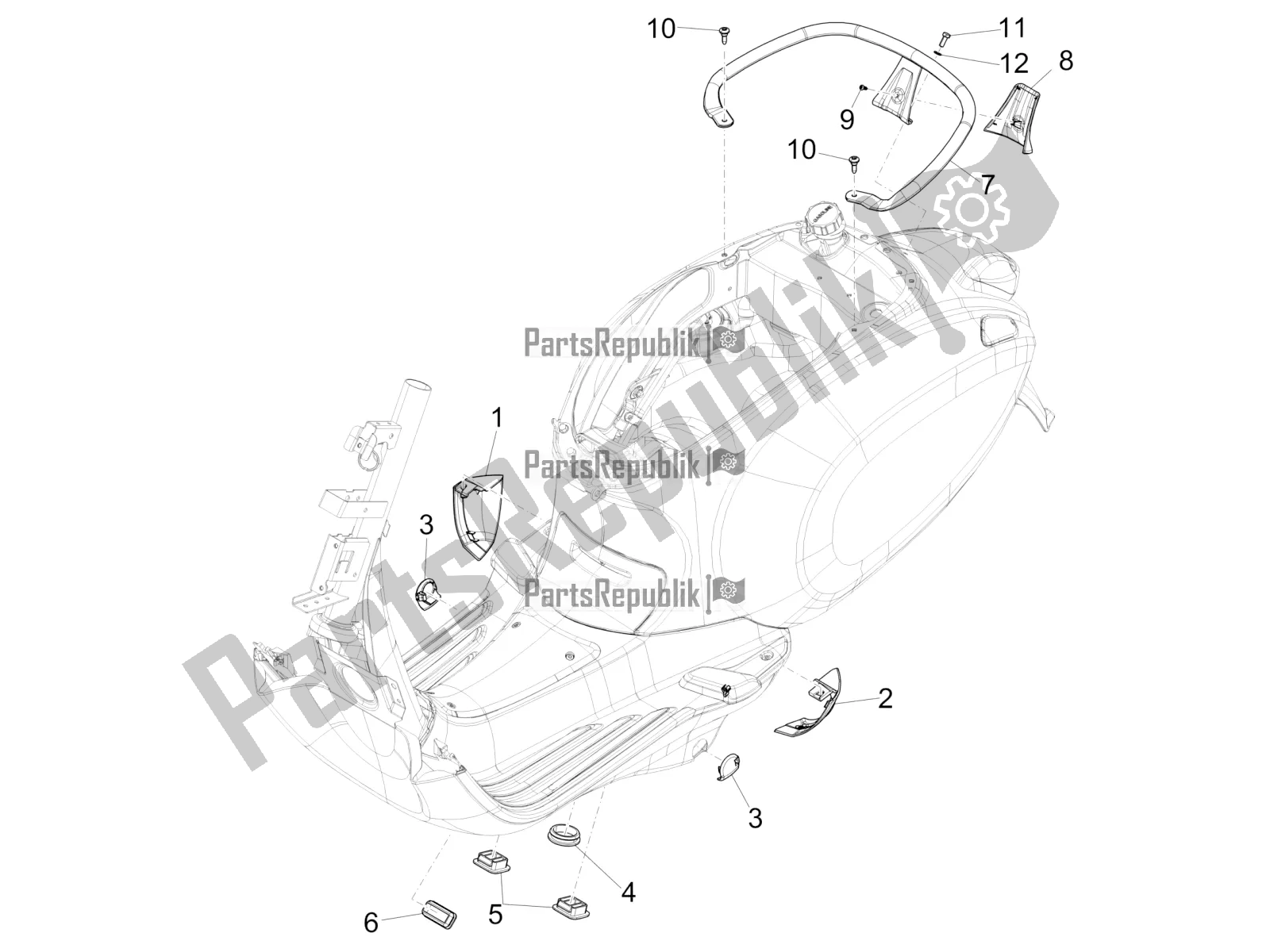 Todas as partes de Tampa Lateral - Spoiler do Vespa Elettrica 25 KM/H 0 2019