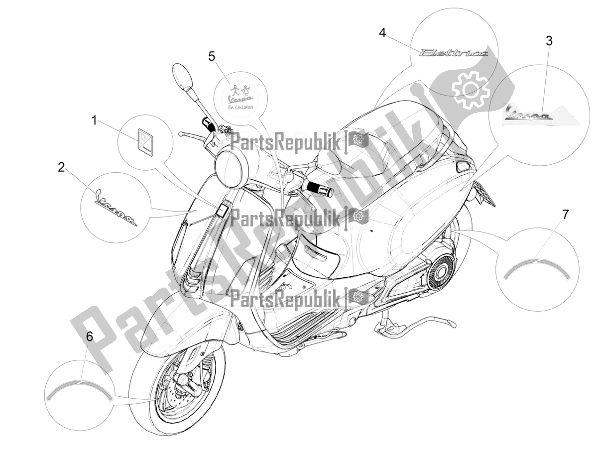 Toutes les pièces pour le Plaques - Emblèmes du Vespa Elettrica 25 KM/H 2022