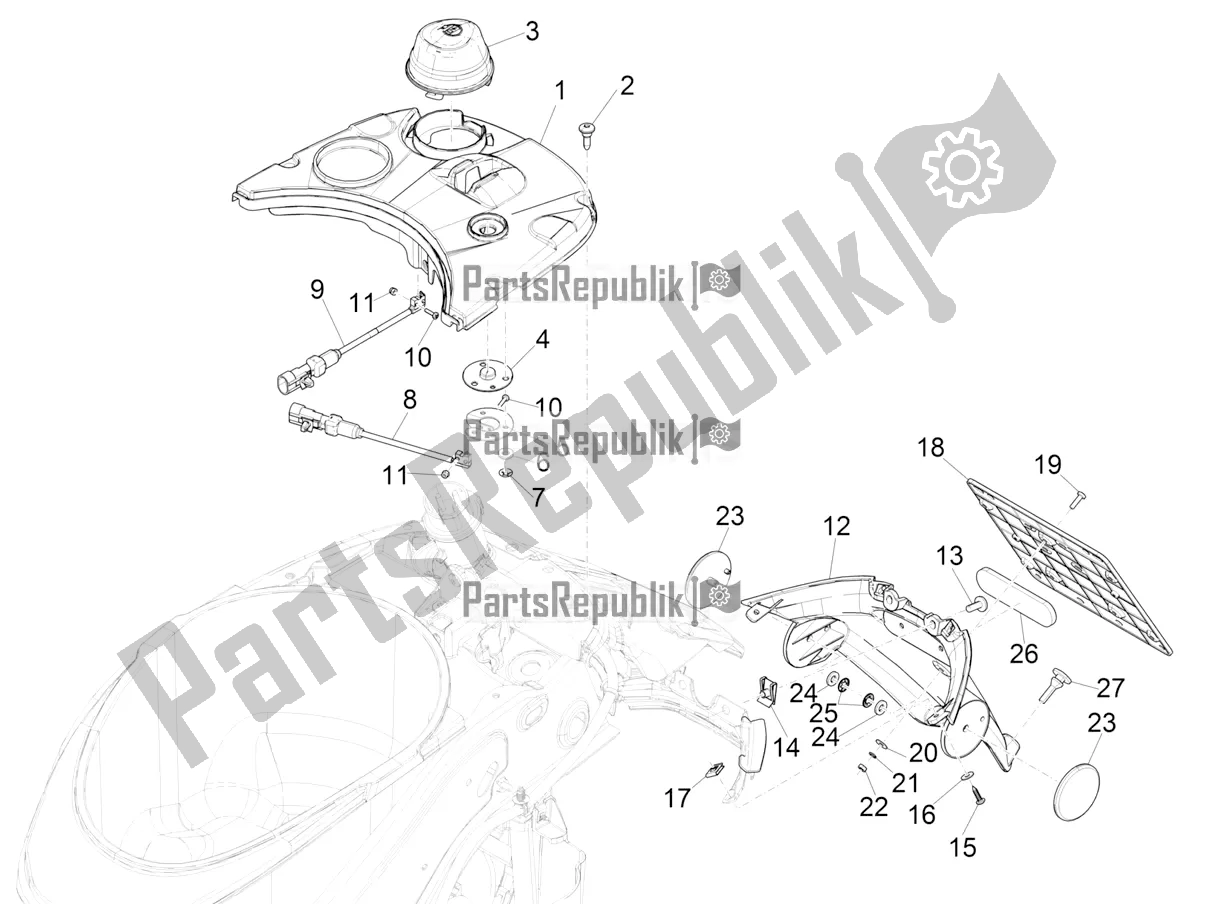 Toutes les pièces pour le Capot Arrière - Protection Contre Les éclaboussures du Vespa Elettrica 25 KM/H 2022
