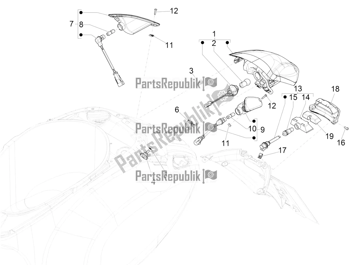 Toutes les pièces pour le Phares Arrière - Clignotants du Vespa Elettrica 25 KM/H 2022