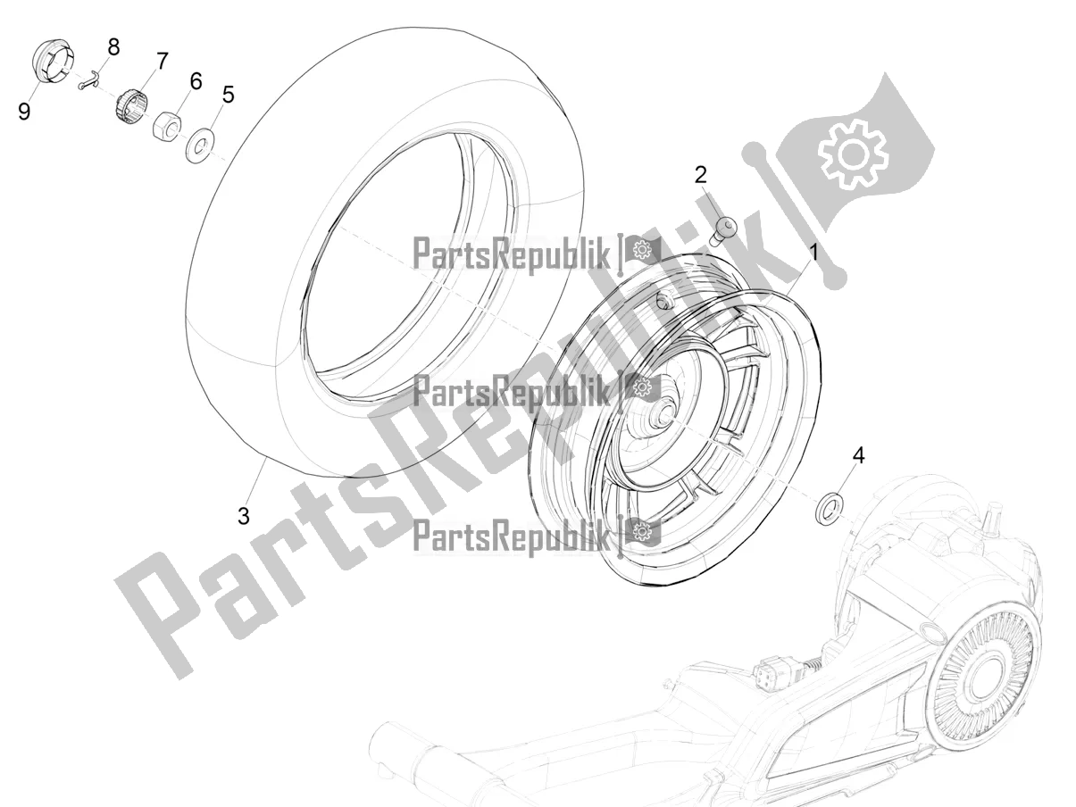 Alle onderdelen voor de Achterwiel van de Vespa Elettrica 25 KM/H 2022