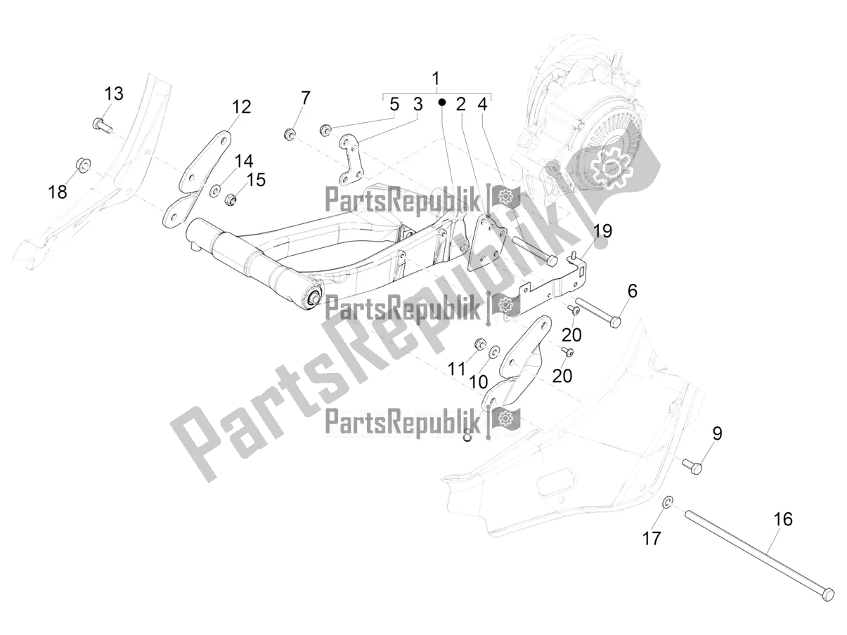 Toutes les pièces pour le Bras Oscillant du Vespa Elettrica 25 KM/H 2022