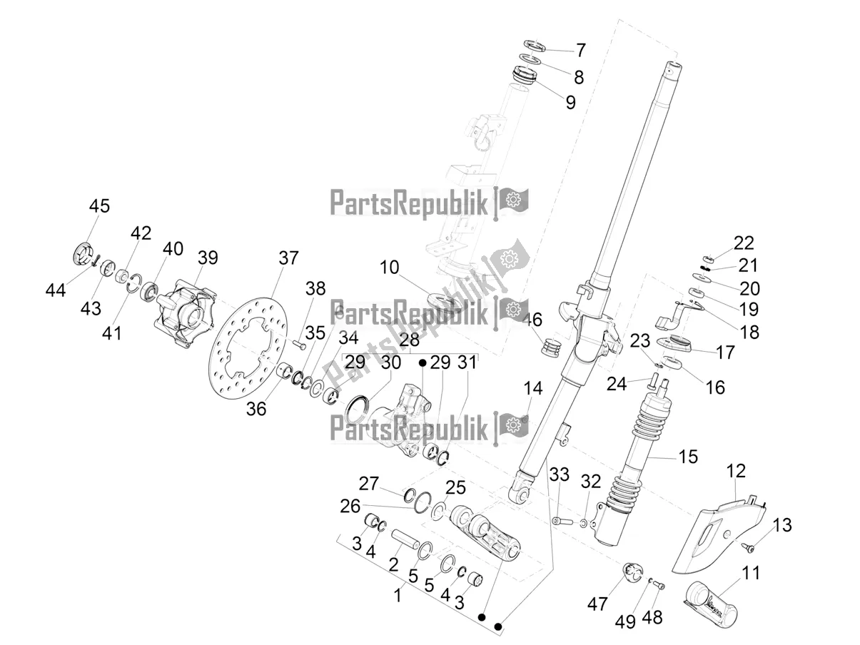 Todas as partes de Garfo / Tubo De Direção - Unidade De Rolamento De Direção do Vespa Elettrica 45 KM/H 2021