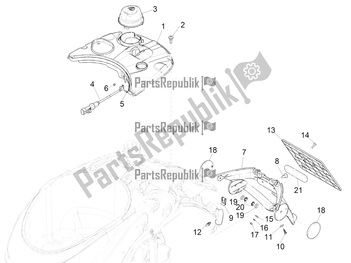 Todas as partes de Tampa Traseira - Proteção Contra Respingos do Vespa Elettrica 45 KM/H 2021