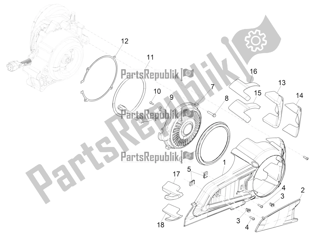 All parts for the Crankcase Cover - Crankcase Cooling of the Vespa Elettrica 45 KM/H 2022