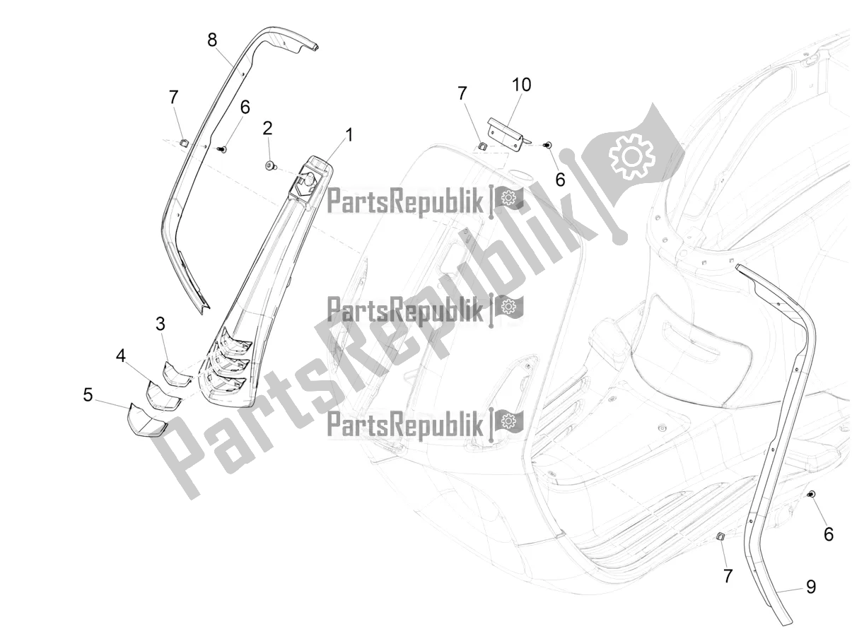 All parts for the Front Shield of the Vespa Elettrica 45 KM/H 2022