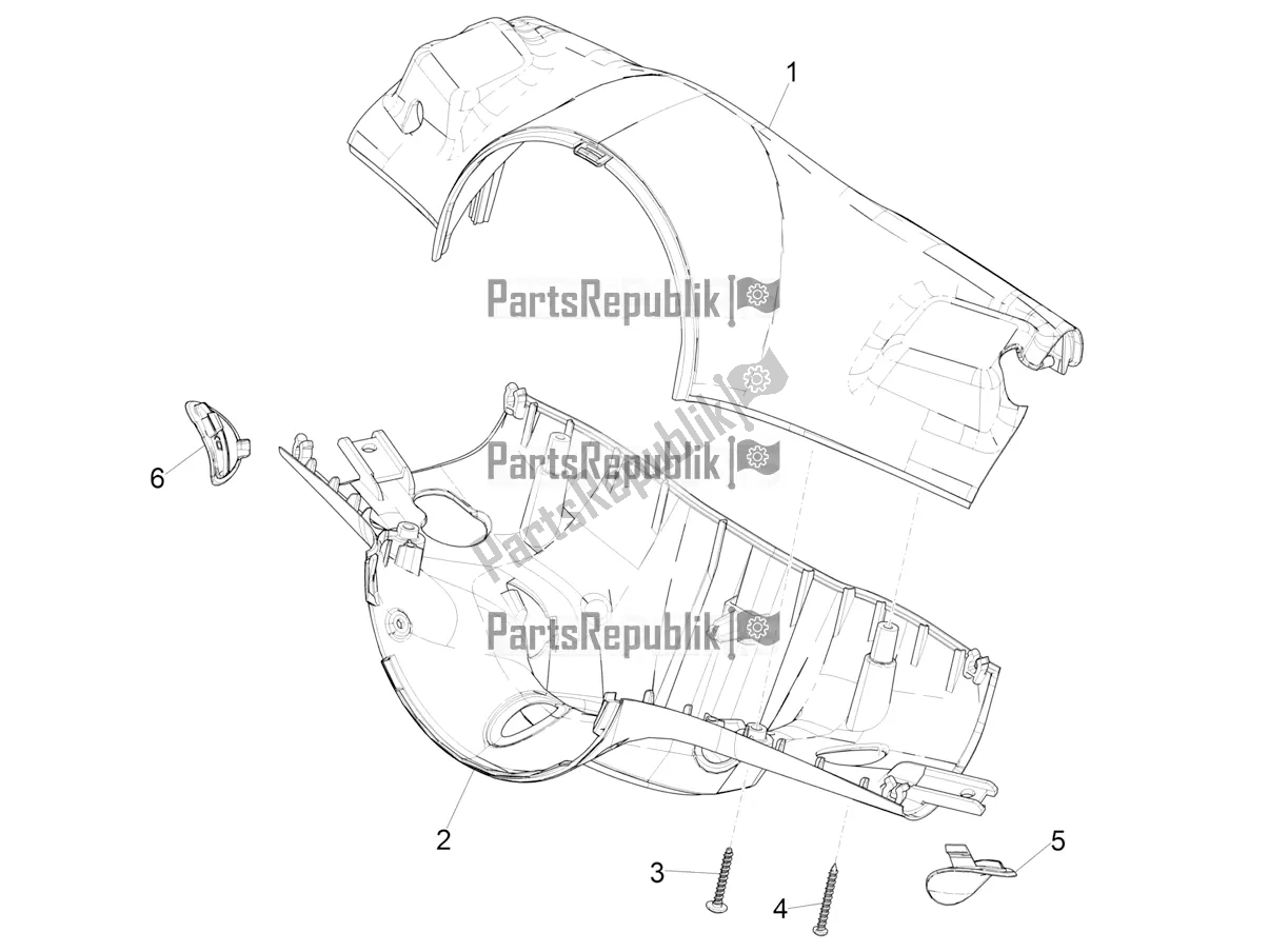 All parts for the Handlebars Coverages of the Vespa Elettrica 45 KM/H 2022