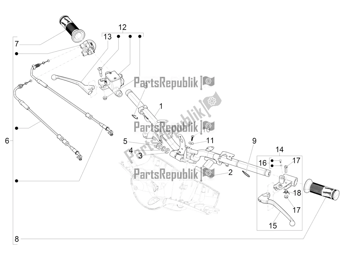 All parts for the Handlebars - Master Cil. Of the Vespa Elettrica 45 KM/H 2022