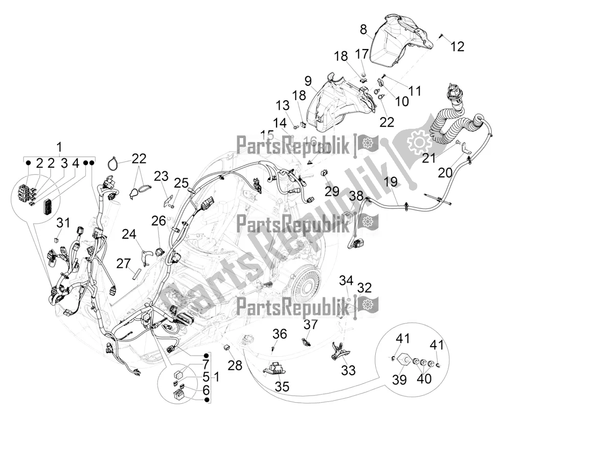 All parts for the Main Cable Harness of the Vespa Elettrica 45 KM/H 2022