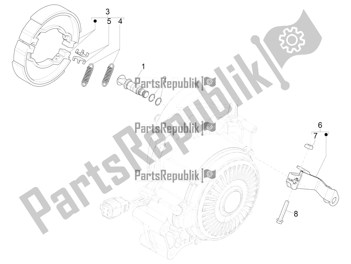 All parts for the Rear Brake - Brake Jaw of the Vespa Elettrica 45 KM/H 2022