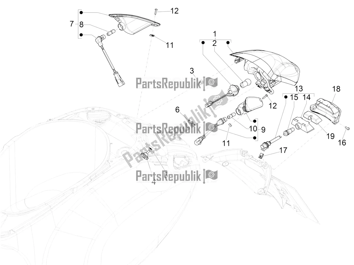 All parts for the Rear Headlamps - Turn Signal Lamps of the Vespa Elettrica 45 KM/H 2022