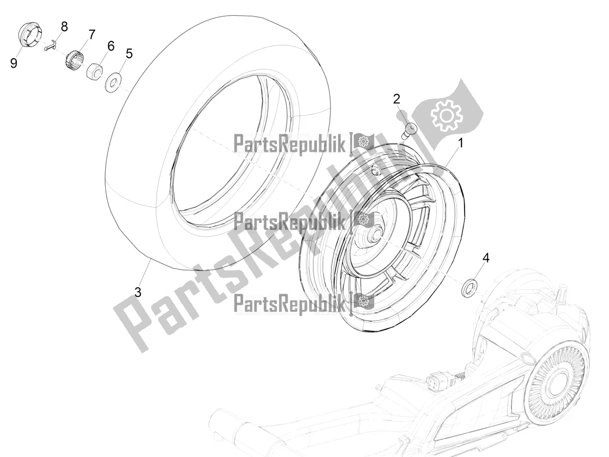 All parts for the Rear Wheel of the Vespa Elettrica 45 KM/H 2022