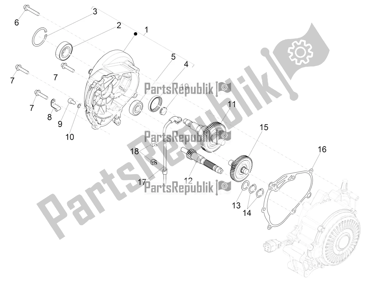 All parts for the Reduction Unit of the Vespa Elettrica 45 KM/H 2022