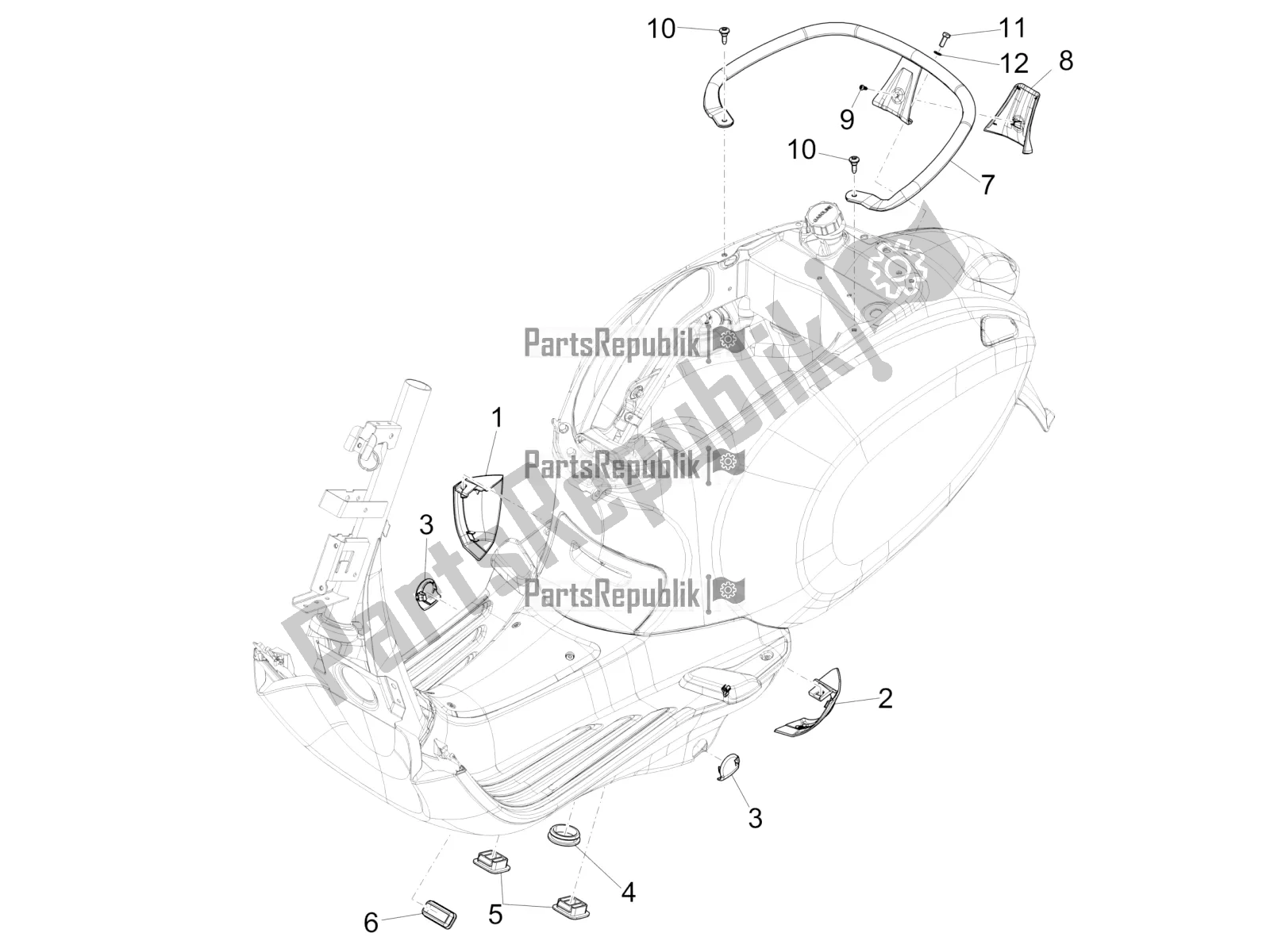 All parts for the Side Cover - Spoiler of the Vespa Elettrica 45 KM/H 2022