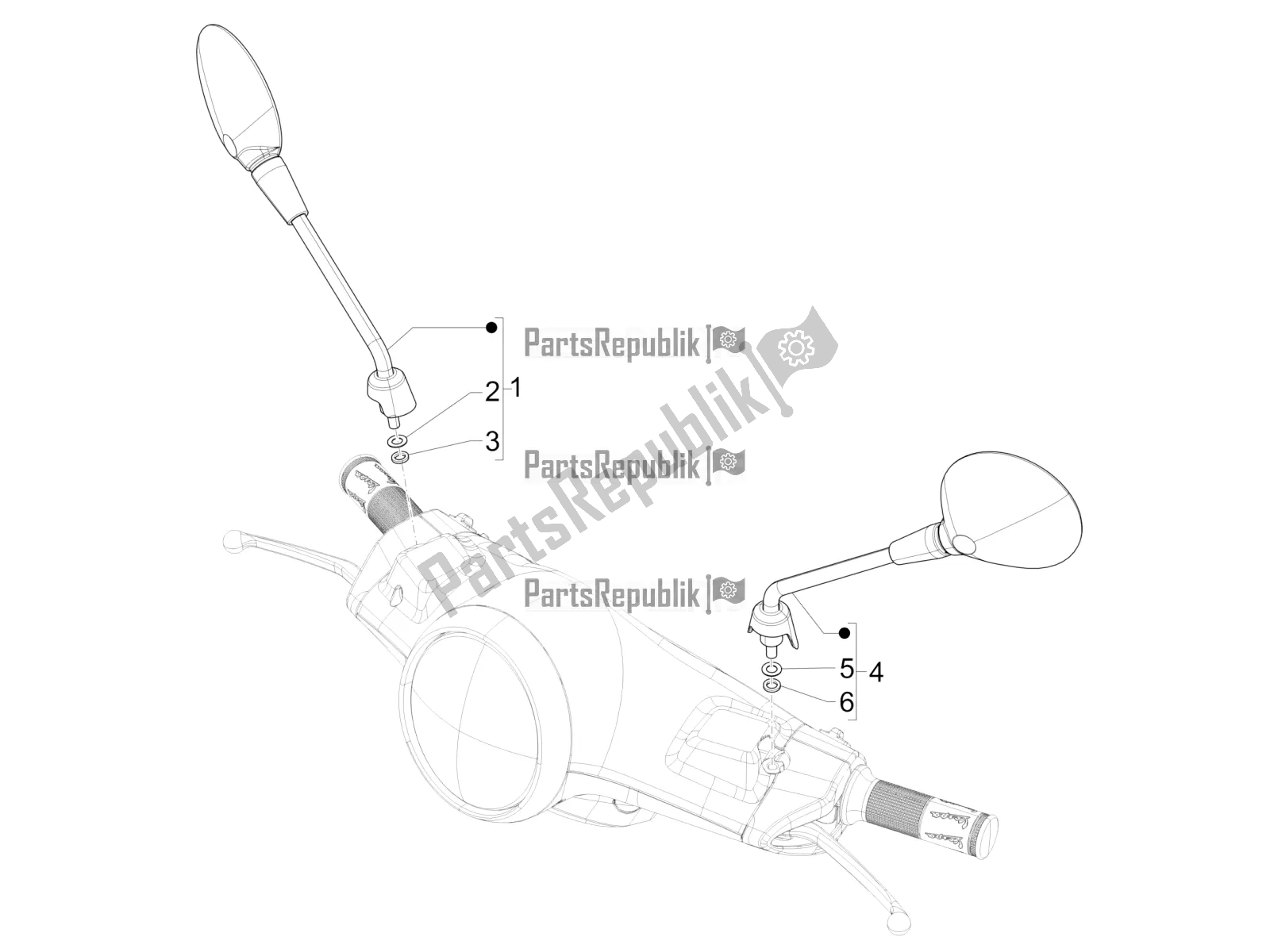 All parts for the Driving Mirror/s of the Vespa Elettrica 70 KM/H 2021