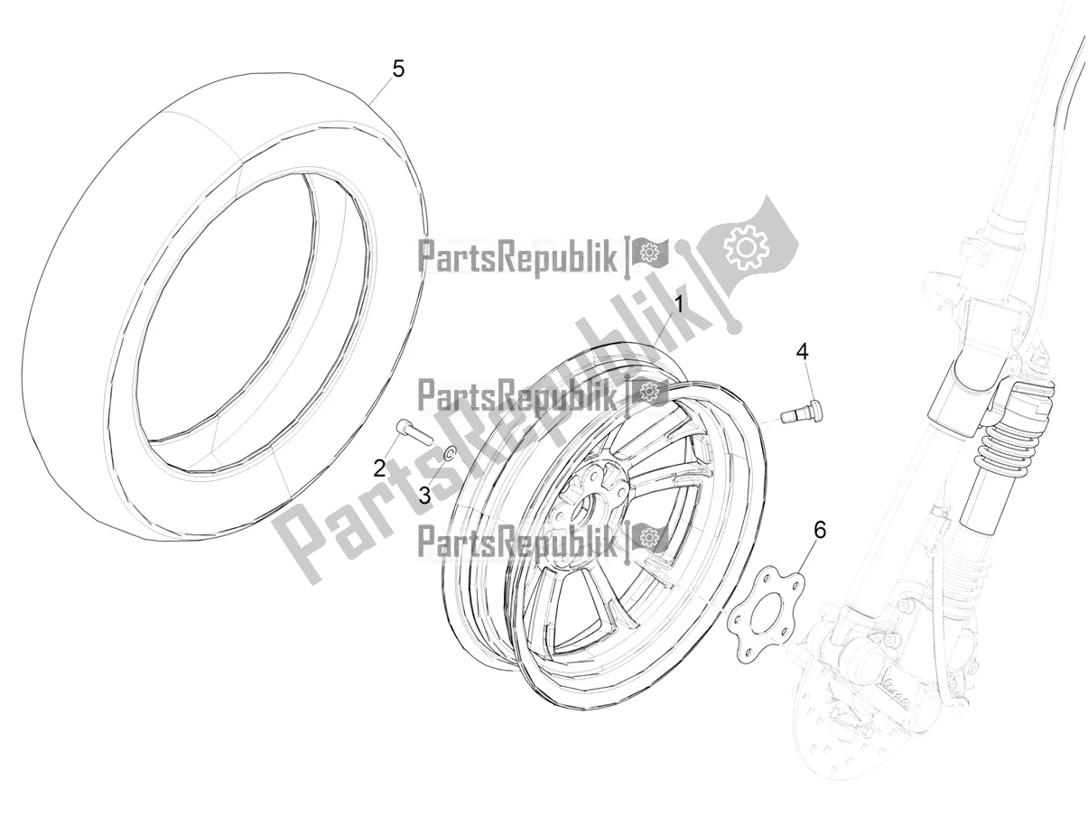 All parts for the Front Wheel of the Vespa Elettrica 70 KM/H 2021