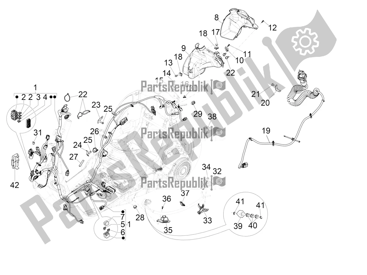 All parts for the Main Cable Harness of the Vespa Elettrica 70 KM/H 2021