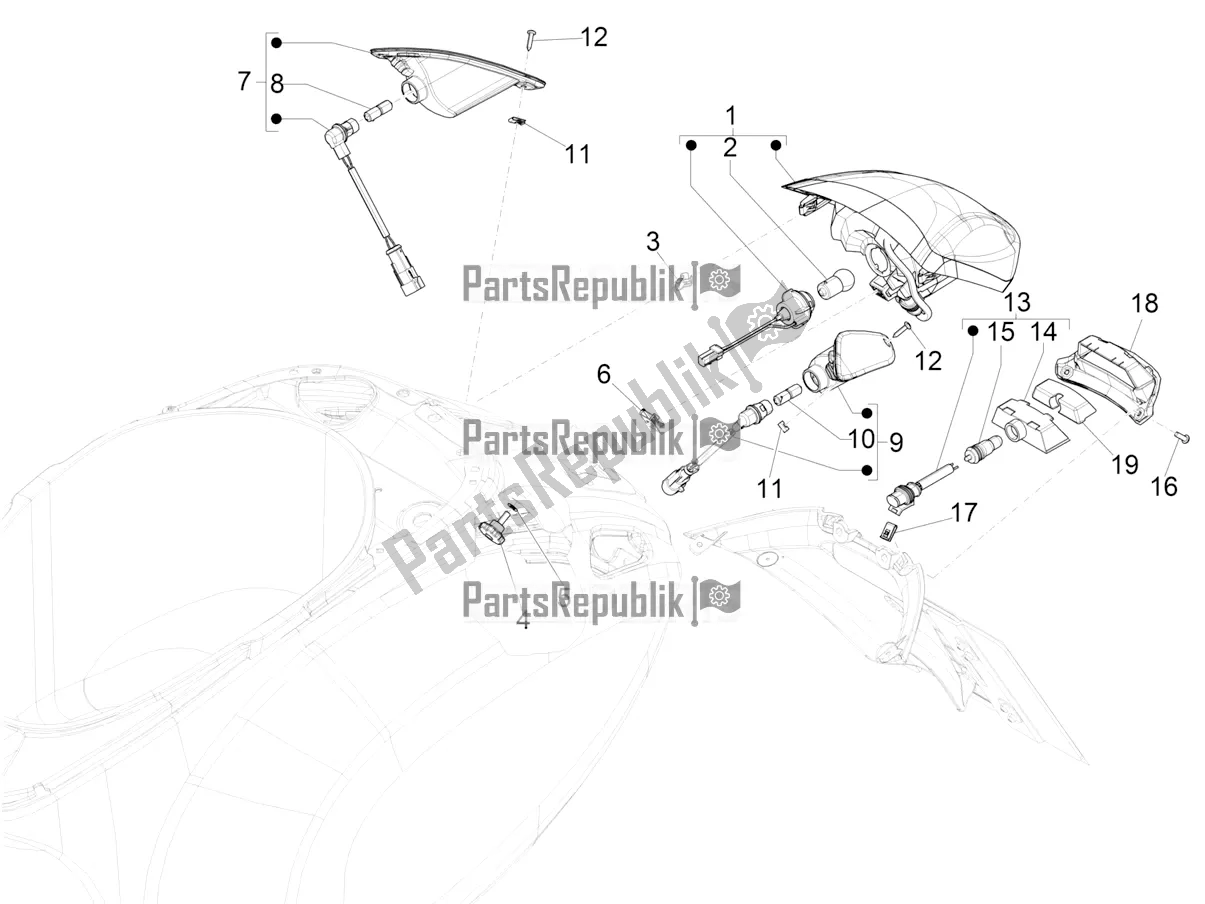 Toutes les pièces pour le Phares Arrière - Clignotants du Vespa Elettrica 70 KM/H 2021