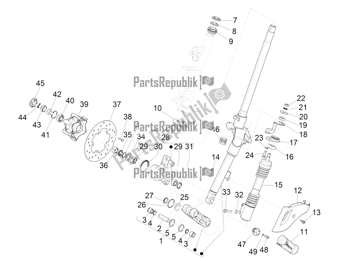 Todas as partes de Garfo / Tubo De Direção - Unidade De Rolamento De Direção do Vespa Elettrica 70 KM/H 2022