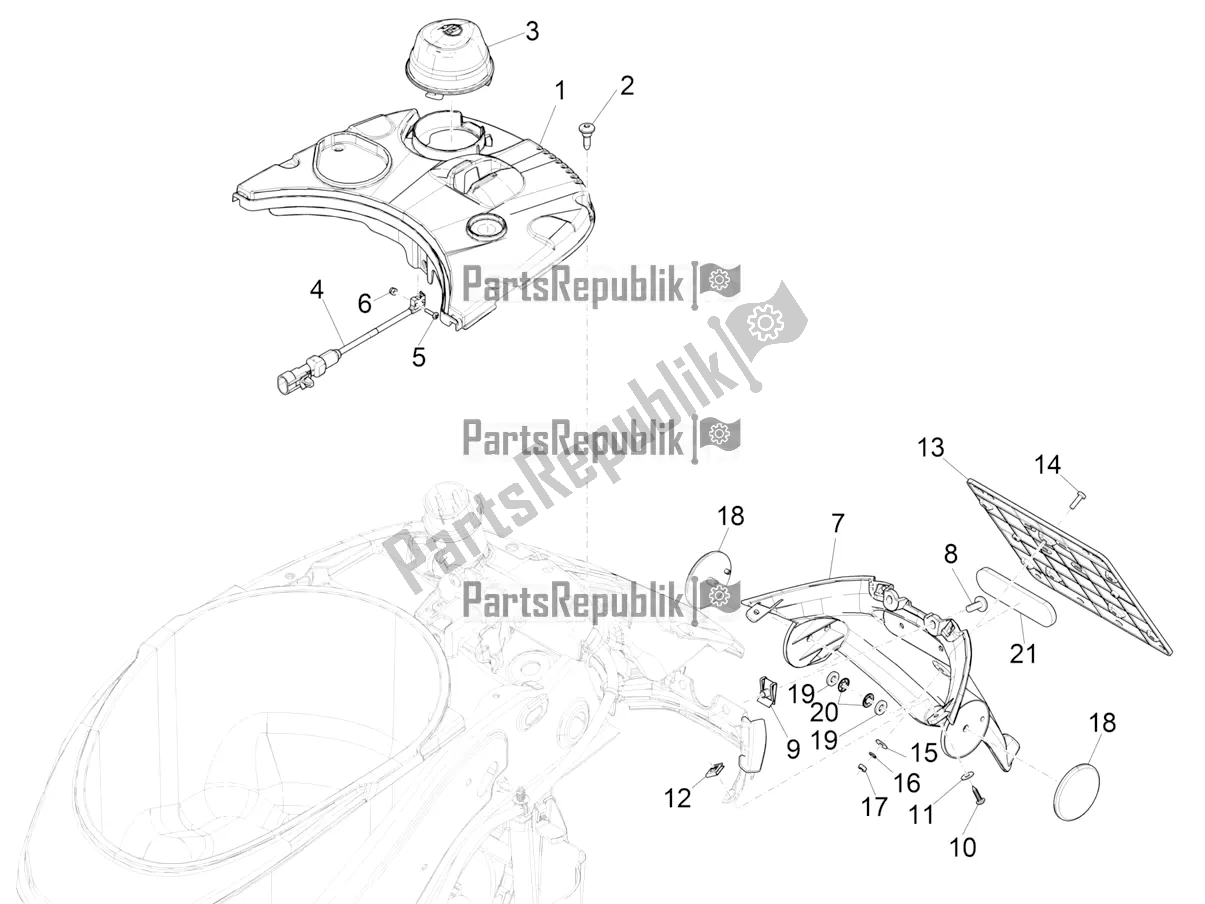 Tutte le parti per il Coperchio Posteriore - Paraspruzzi del Vespa Elettrica 70 KM/H 2022