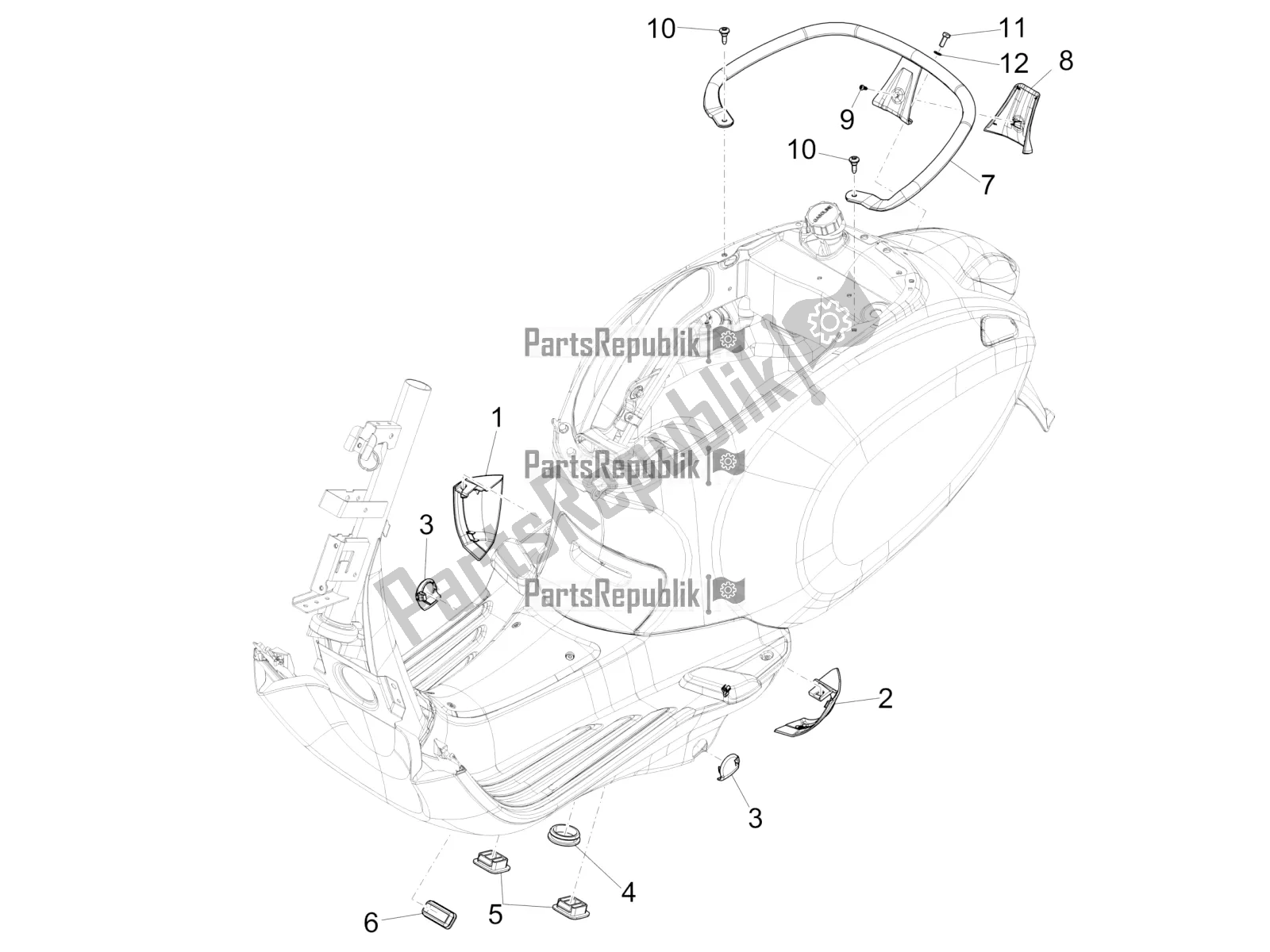 Toutes les pièces pour le Couvercle Latéral - Spoiler du Vespa Elettrica 70 KM/H 2022