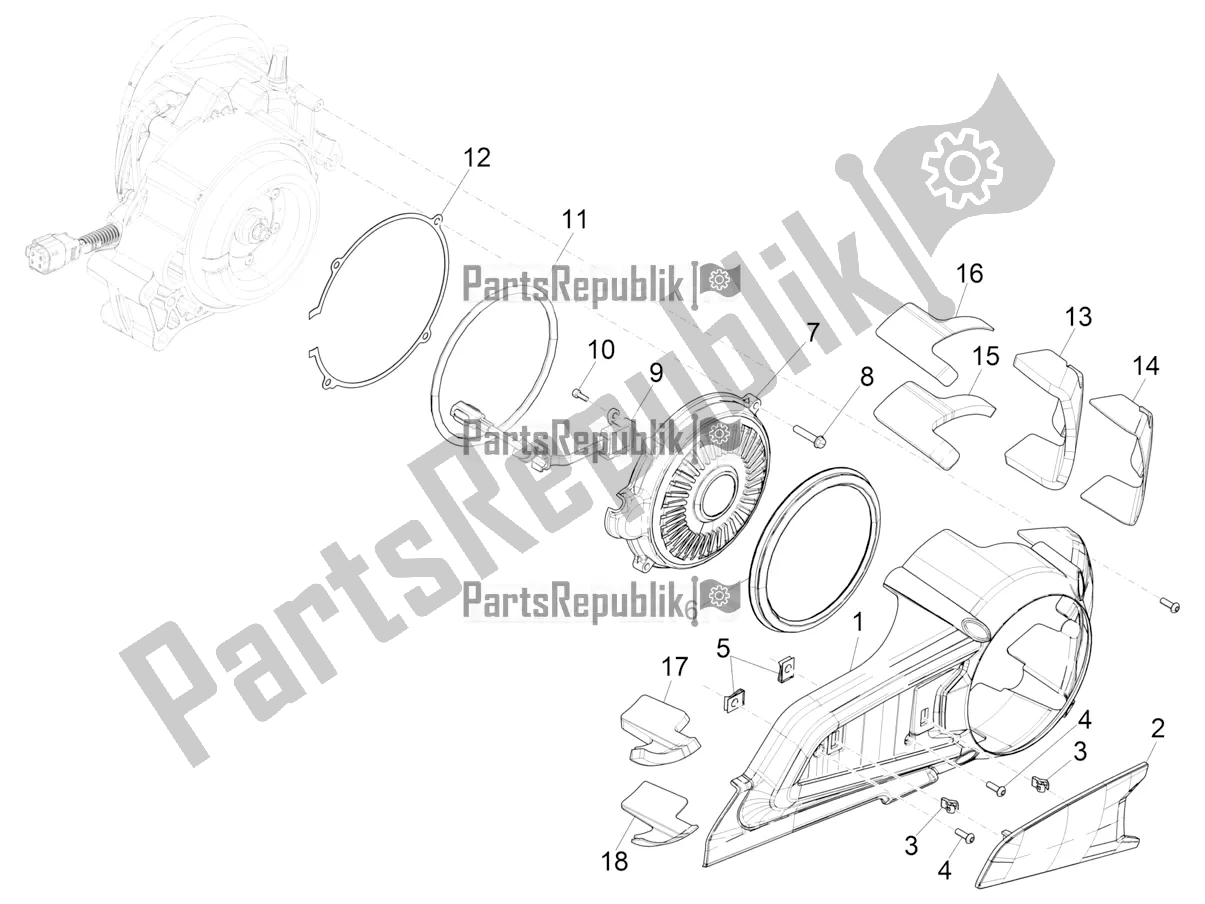 Toutes les pièces pour le Couvercle De Carter - Refroidissement Du Carter du Vespa Elettrica 70 KM/H Italia 2021