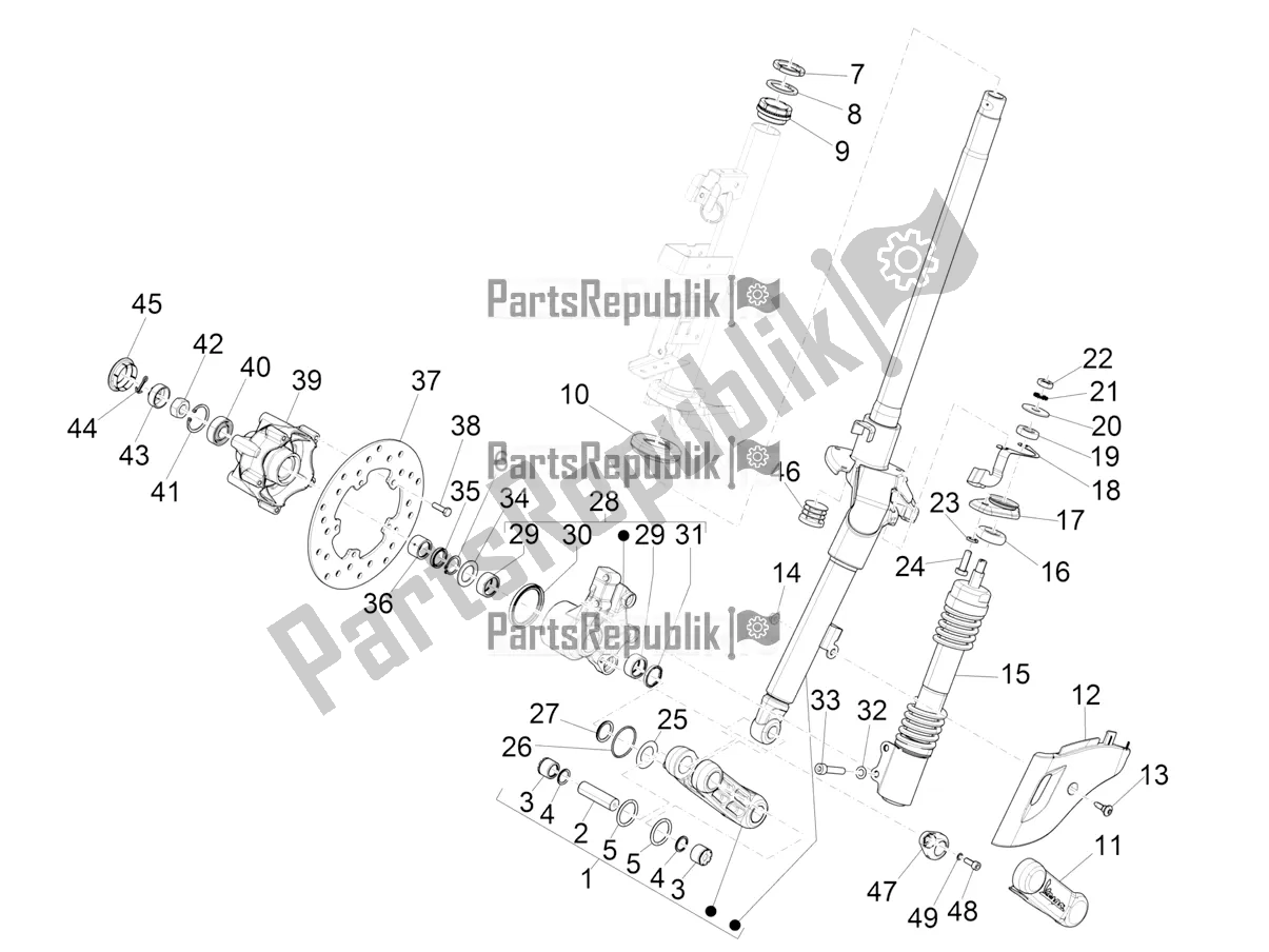 Toutes les pièces pour le Fourche / Tube De Direction - Palier De Direction du Vespa Elettrica 70 KM/H Italia 2021