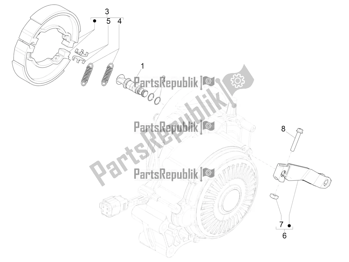 All parts for the Rear Brake - Brake Jaw of the Vespa Elettrica 70 KM/H Italia 2021