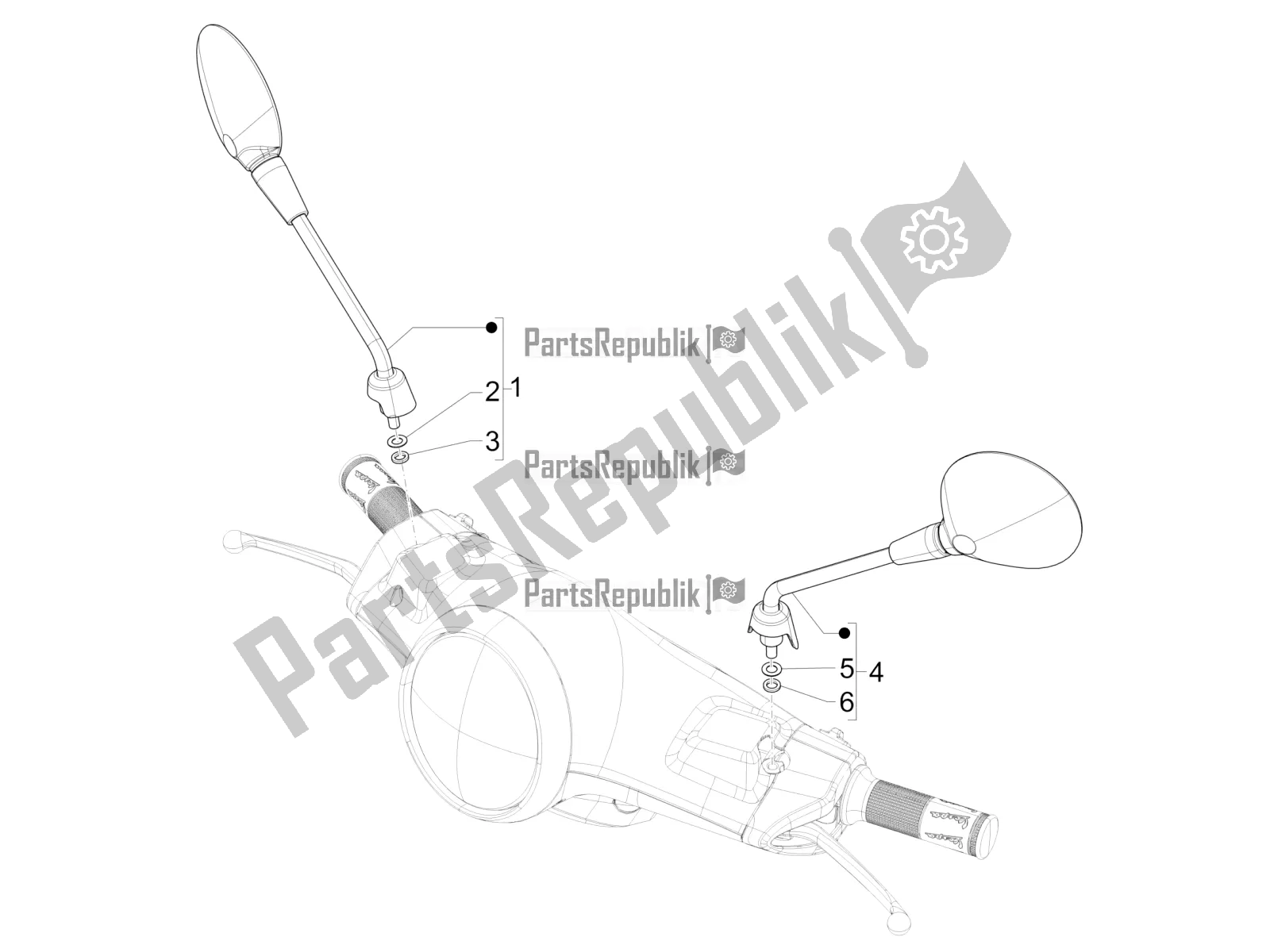 All parts for the Driving Mirror/s of the Vespa Elettrica 70 KM/H Italia 2022