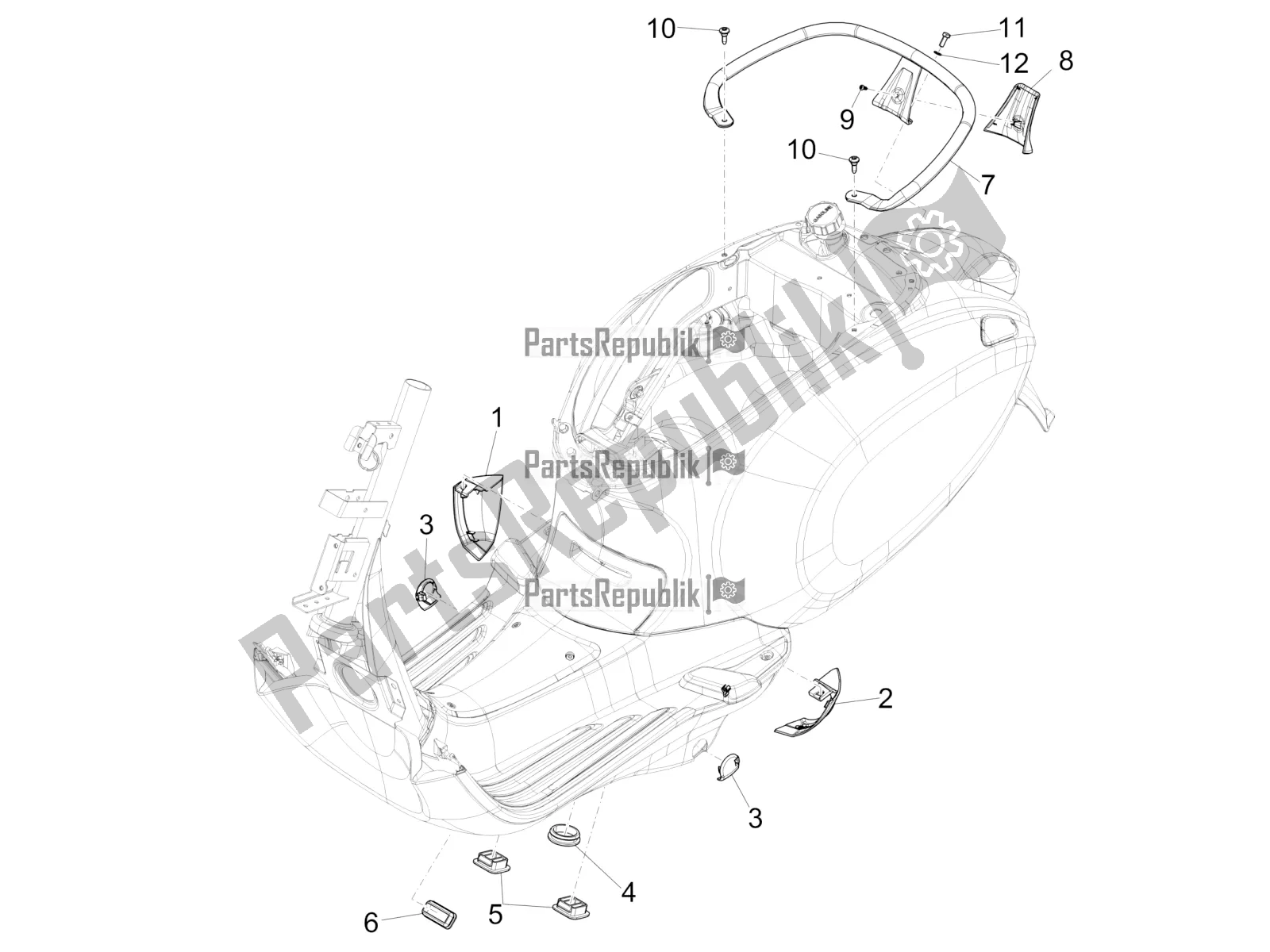 Todas as partes de Tampa Lateral - Spoiler do Vespa Elettrica 70 KM/H Italia 2022