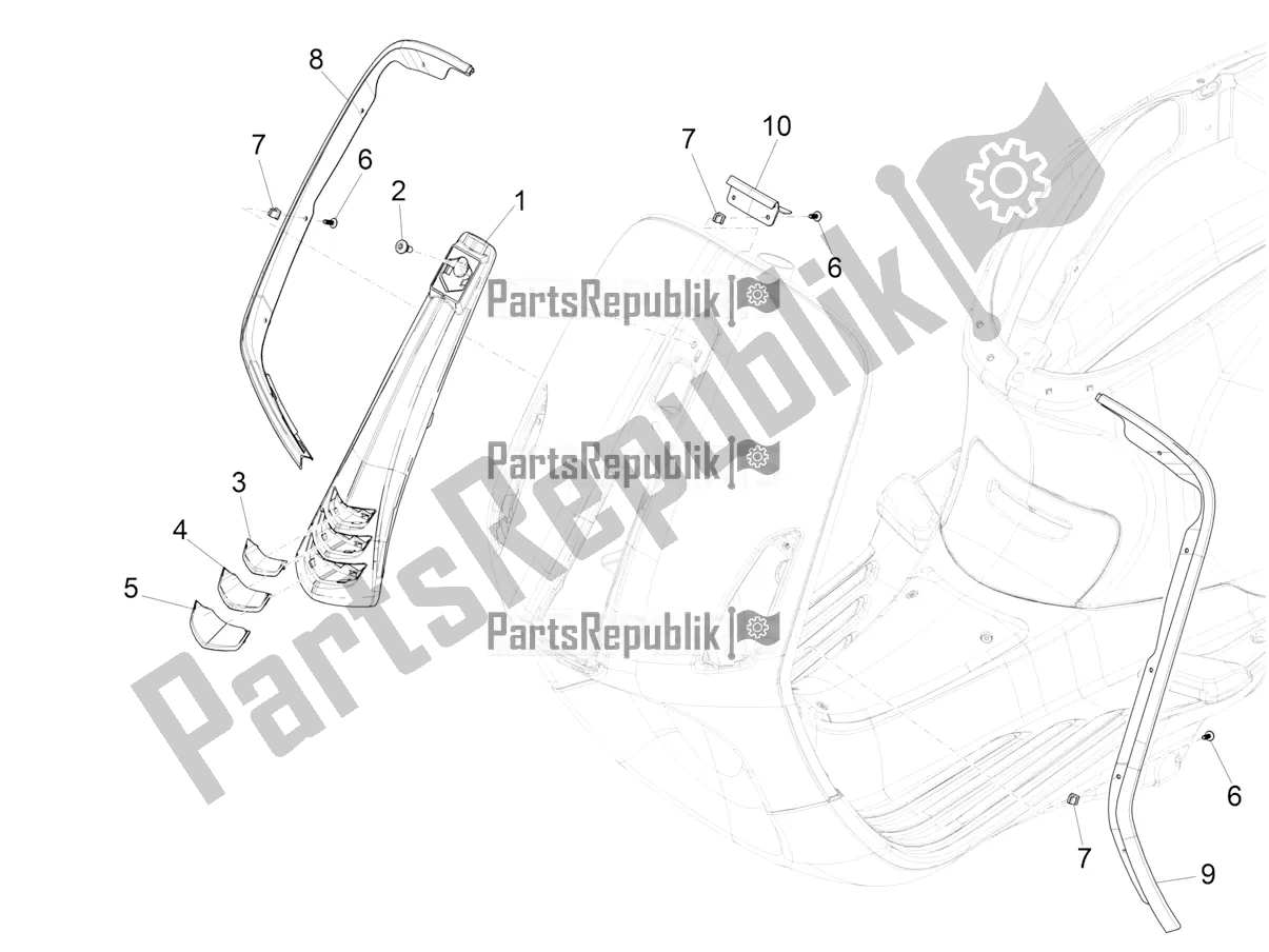 Toutes les pièces pour le Bouclier Avant du Vespa Elettrica BE, DE, EU, FR, GB, IT 0 2018