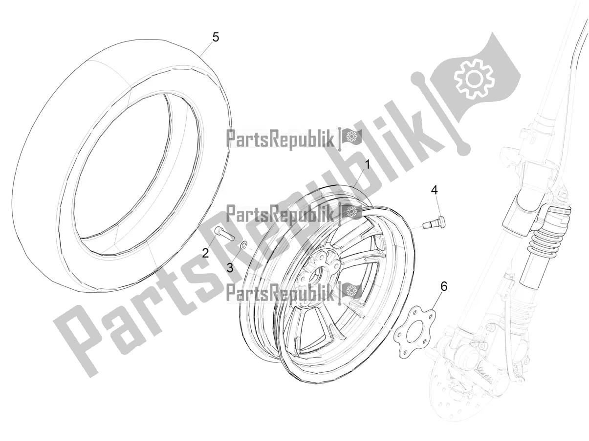 Toutes les pièces pour le Roue Avant du Vespa Elettrica BE, DE, EU, FR, GB, IT 0 2018