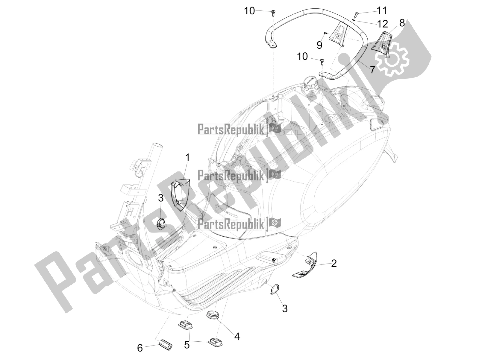 Toutes les pièces pour le Couvercle Latéral - Spoiler du Vespa Elettrica BE, DE, EU, FR, GB, IT 0 2018