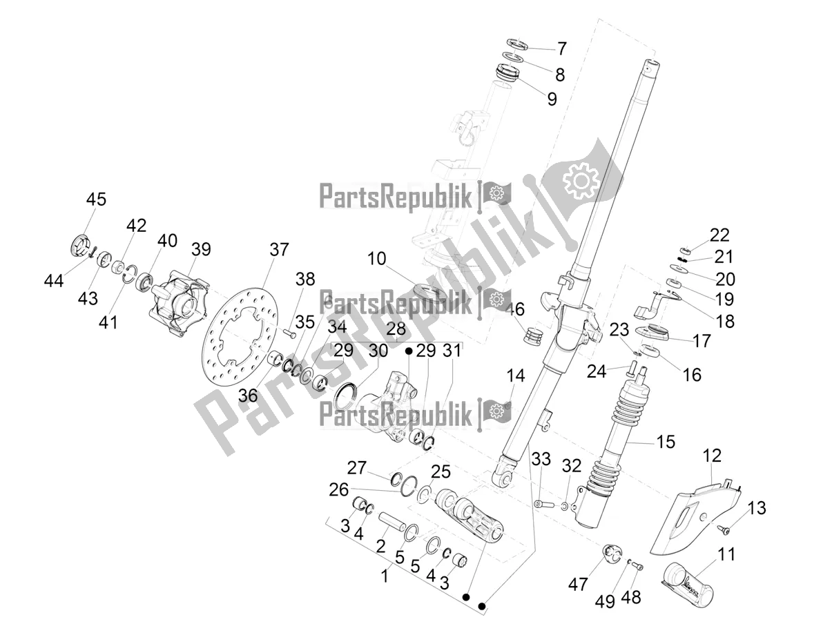 All parts for the Fork/steering Tube - Steering Bearing Unit of the Vespa Elettrica BE, DE, EU, FR, GB, IT 0 2019