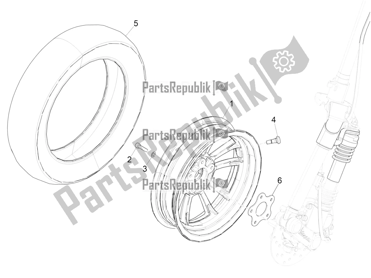 All parts for the Front Wheel of the Vespa Elettrica BE, DE, EU, FR, GB, IT 0 2019