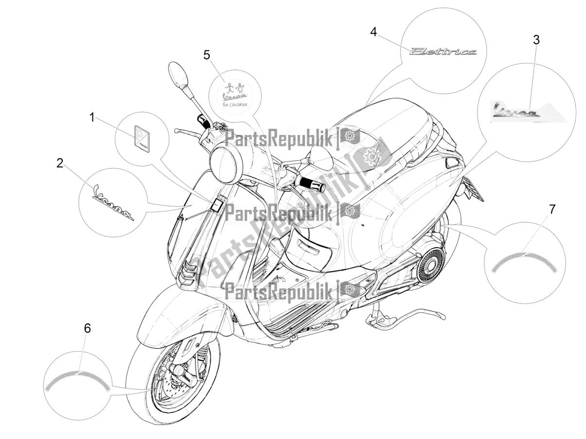 Todas as partes de Placas - Emblemas do Vespa Elettrica BE, DE, EU, FR, GB, IT 0 2019